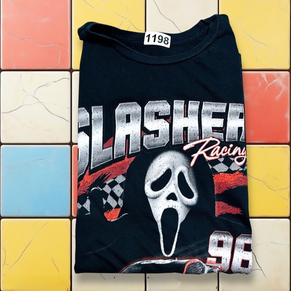 Ghost Face Slasher Racing Y2K Graphic T Shirt Mens Halloween Horror Movie - Picture 2 of 12